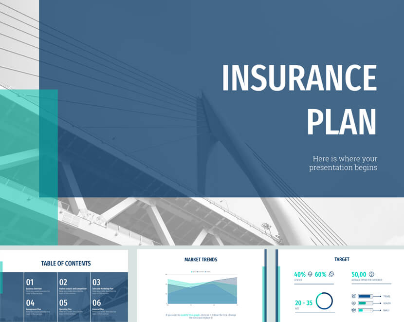 Plantilla de plan de negocios gratuito de seguros para Google Slides y Powerpoint