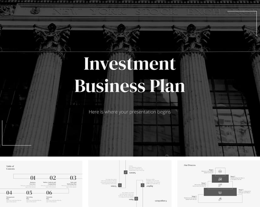 Mockups de plan de negocios de inversión para diapositivas de Google y PPT